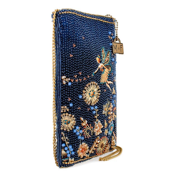 Mary Frances Accessories - Wholesale Crossbody Bag - Women's - Fairy Dust and Floral Blue Beaded Crossbody Phone Bag