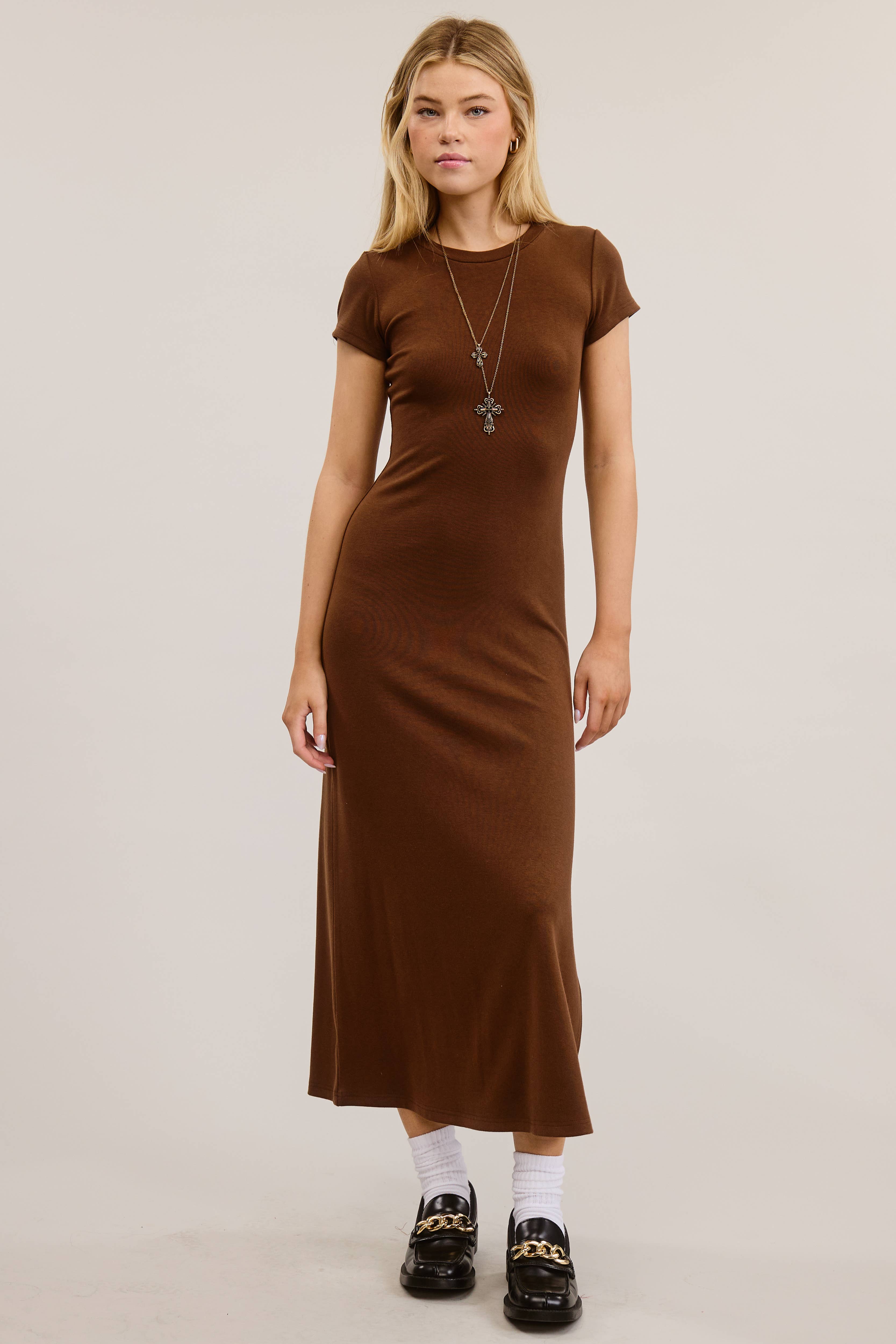 Navy  Stretchy Side Slit Detail Short Sleeve Midi Dress for wholesale on Faire7