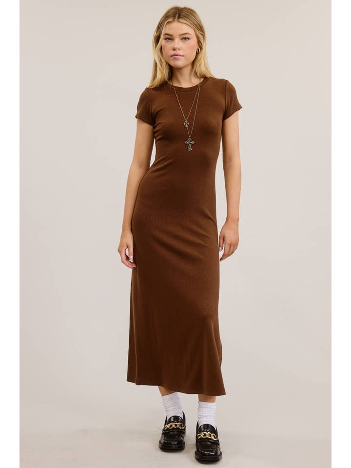 Navy Stretchy Side Slit Detail Short Sleeve Midi Dress for wholesale on Faire7