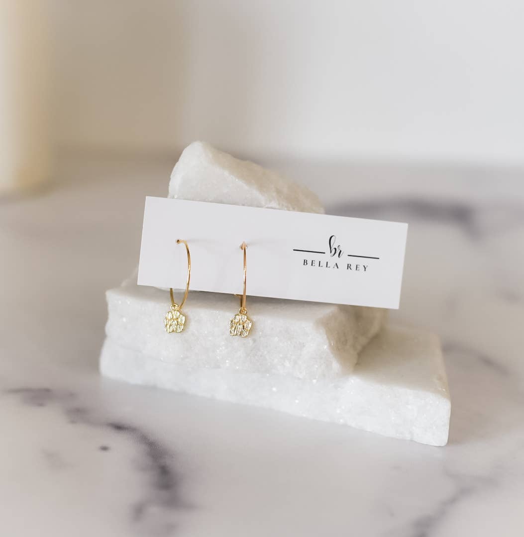 Bella Rey jewelry – Großhandel Hoops – Ohrringe Bulldog Hoops aus 18 Karat Gold, Dawg-Paw-Gameday1