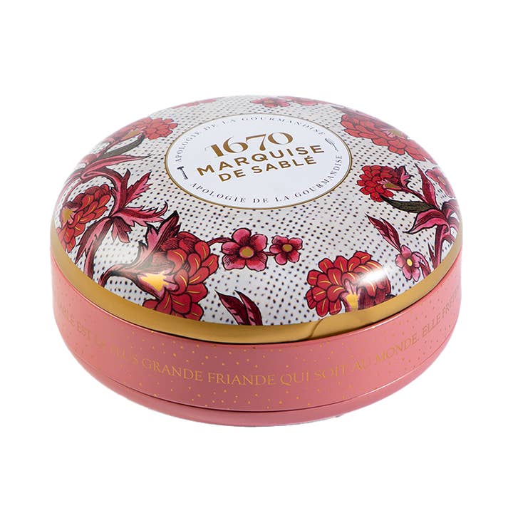 "Ecrin Trésor" Apricot Shortbread Cookies Round Metal Tin for wholesale by LA SABLESIENNE