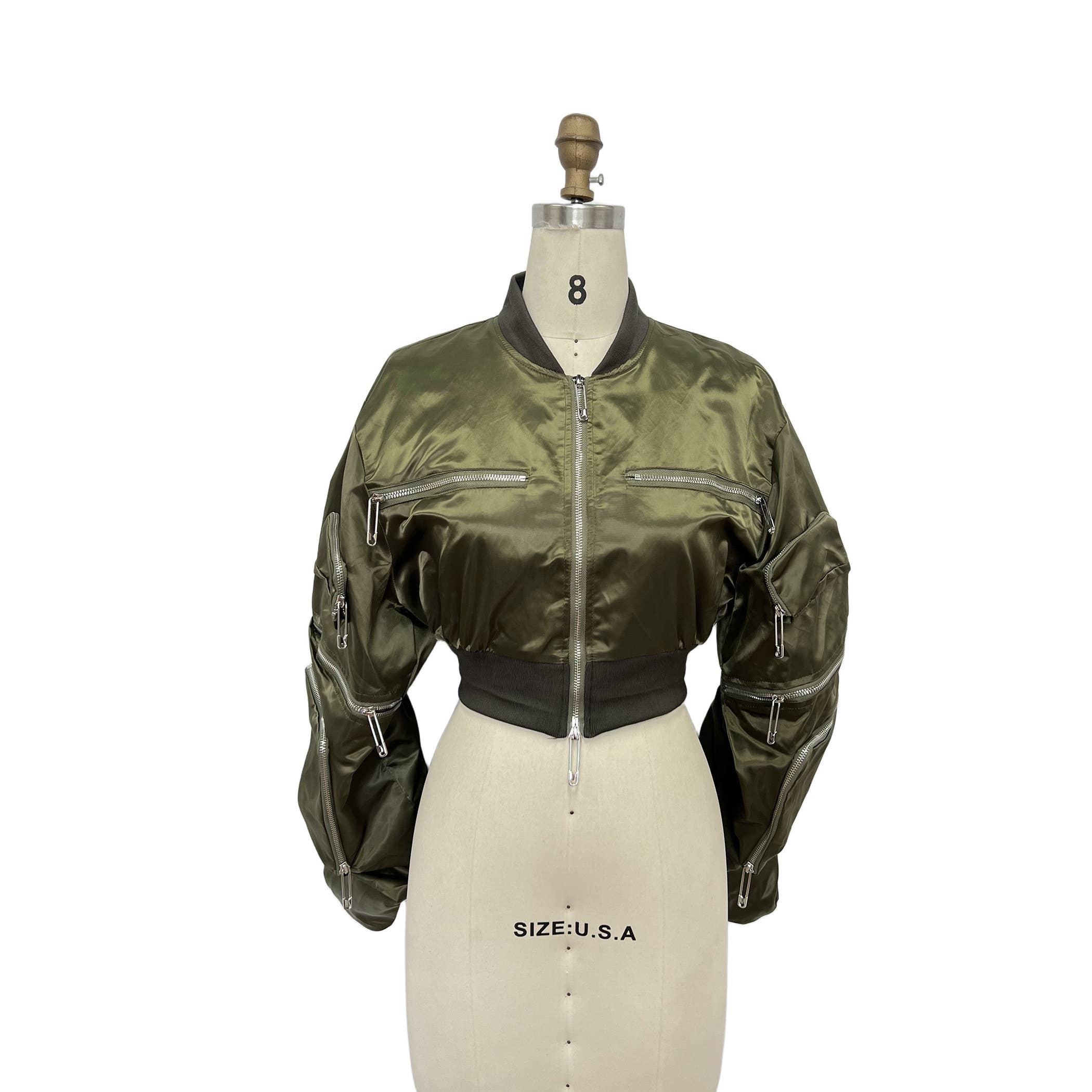 XHHH Inc - Wholesale Jacket - Women's - X0039LT Ruched Sleeve Cropped Bomber Jacket11