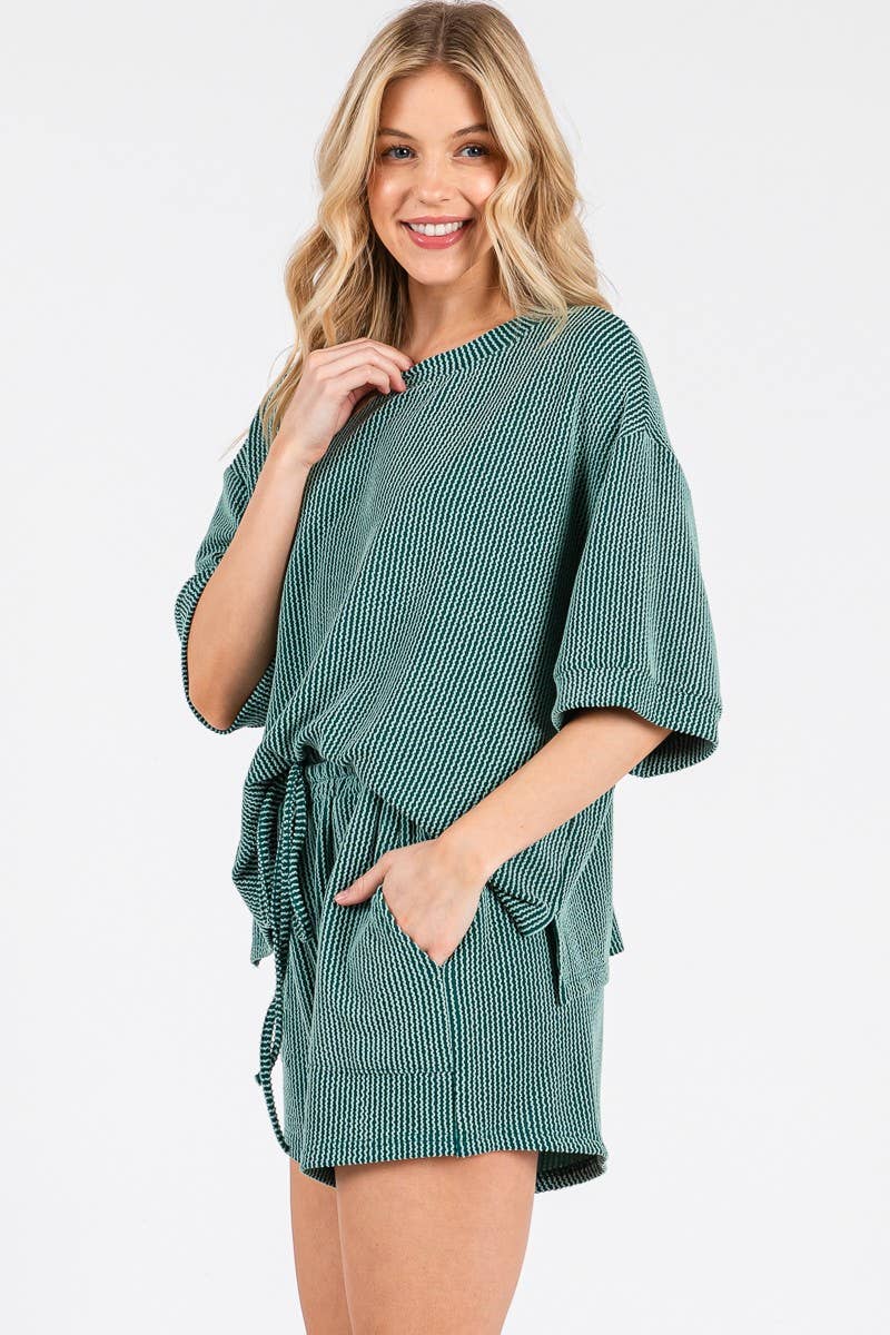 Sewn and Seen - Wholesale Lounge Set - Women's - RIBBED ROUND NECK TOP AND SHORTS SET30