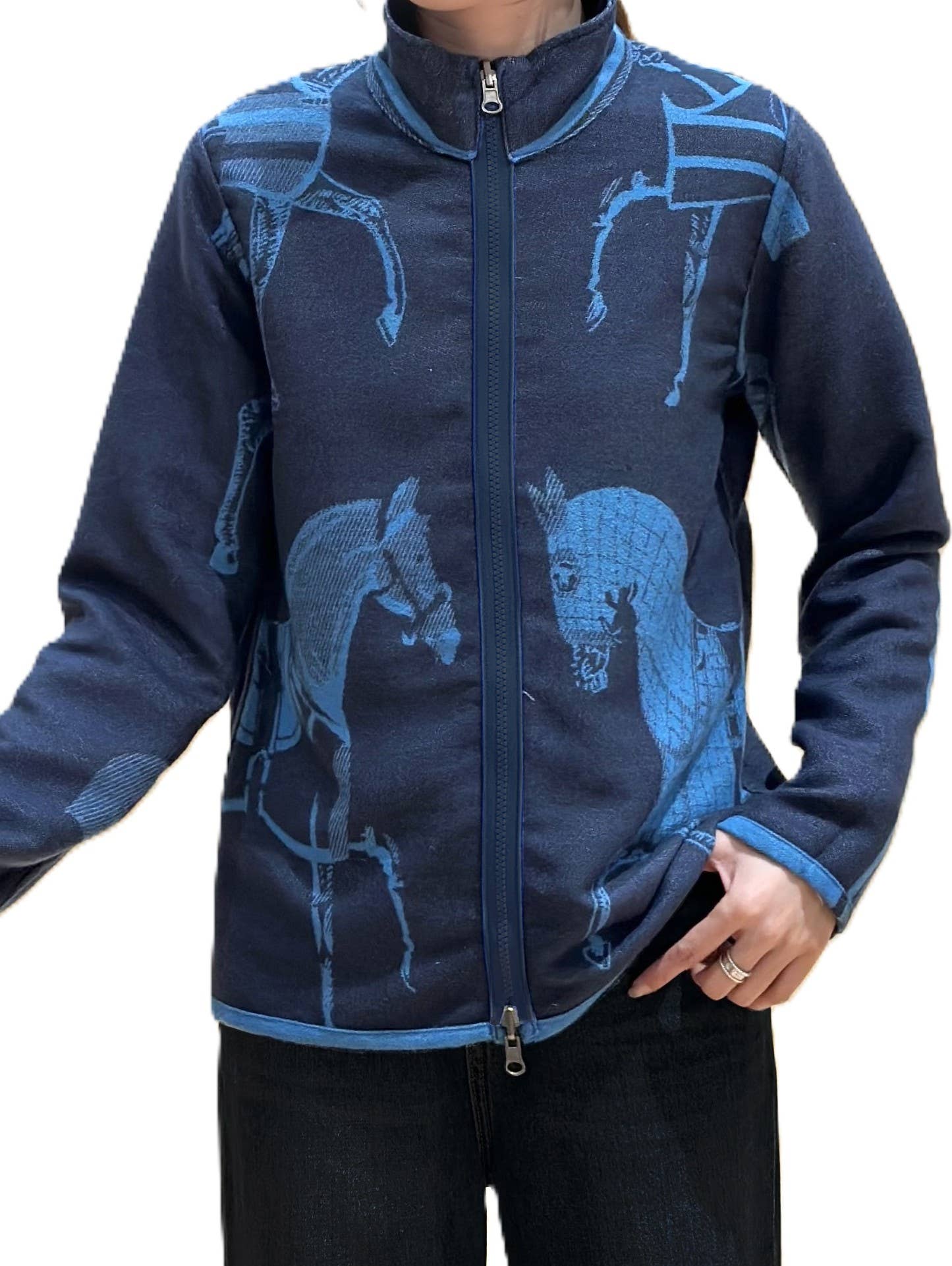 Winding River - Wholesale Knit Sweater - Women's - Equestrian Blue / Black Trotter Reversible Zipper Sweater3