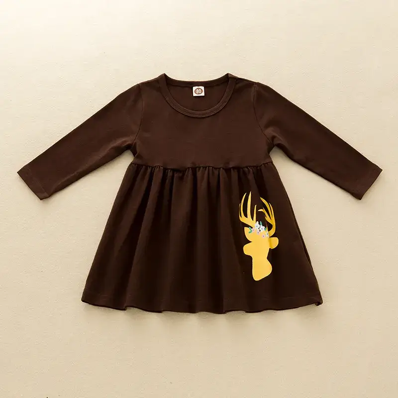 Fennco Styles - Wholesale Clothing Set - Baby - Brown-Yellow Reindeer 4pcs Girl Outfit 2