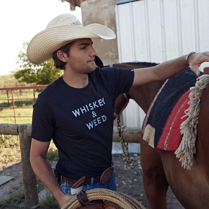 Cowboy Cool - Wholesale Screen Printed T-Shirt - Unisex - Whiskey & Weed Western Graphic Tee