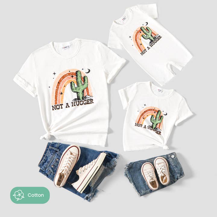 Mommy and Me Cactus and Rainbow Printed Short-Sleeve Tops for wholesale by PatPat
