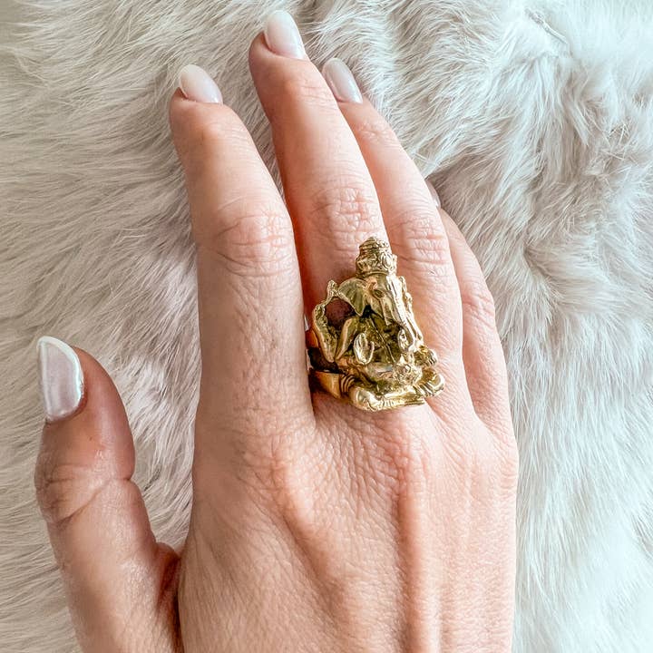 Baizaar - Wholesale Cocktail/Statement Ring - Brass Ganesh Ring3