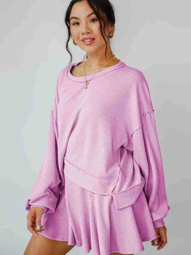 Marayn - Wholesale Top & Skirt Set - Women's - Autumn Ribbed Set Lantern Sleeve Top  Pleated Skirt37