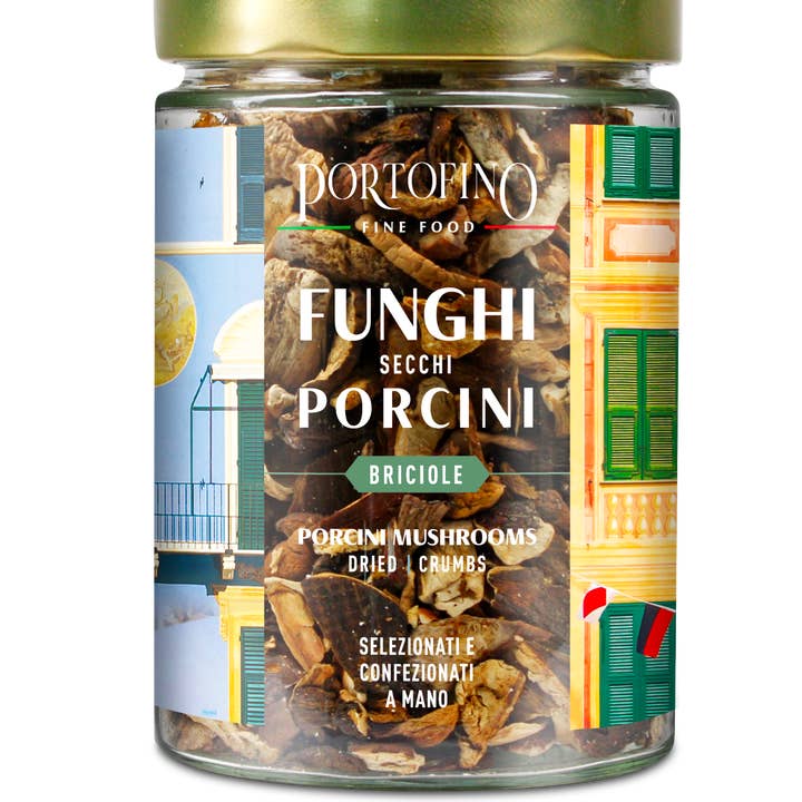 PORTOFINO Fine Food - Vendita all'ingrosso Verdure essiccate/disidratate - Funghi Porcini Secchi "Briciole" 70 Gr - Vaso Vetro