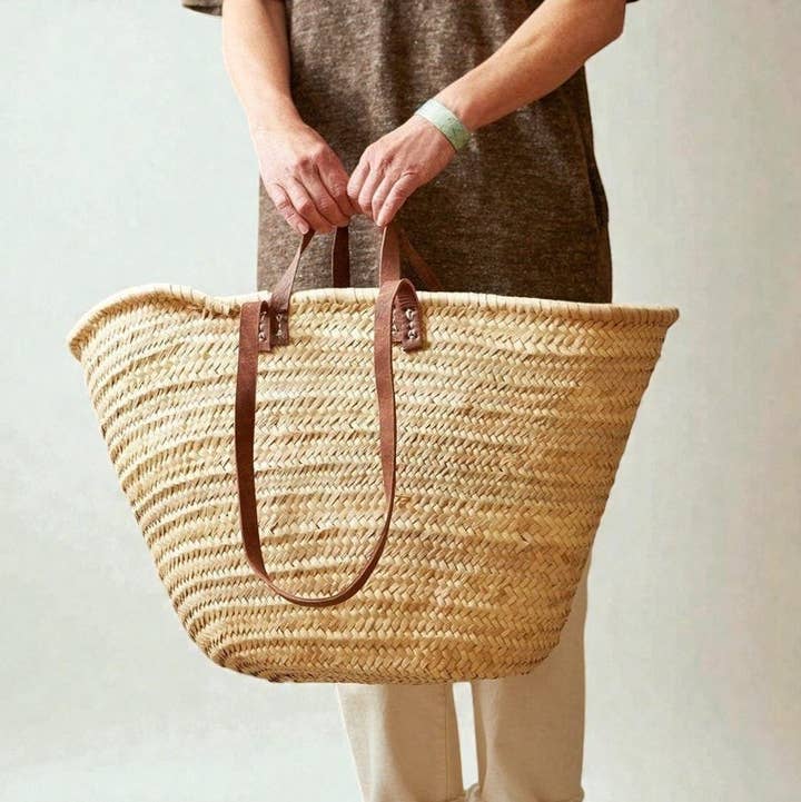 Handmade Straw Bag with Leather Handles, French Market Bag for wholesale by HandmadeBestSeller