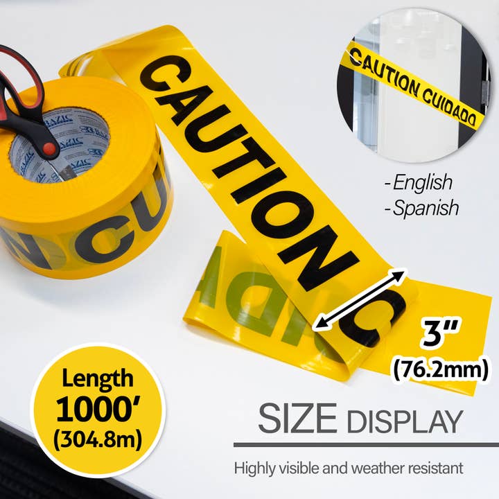 BAZIC Products - Wholesale Tape - 3" X 1000 Feet Yellow "Caution" Barricade Tape