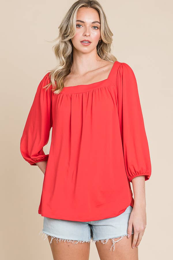 Culture Code - Wholesale Blouse - Women's - CJT1403Q - SQUARE NECK FLARE 3/4 SLEEVE TOP0