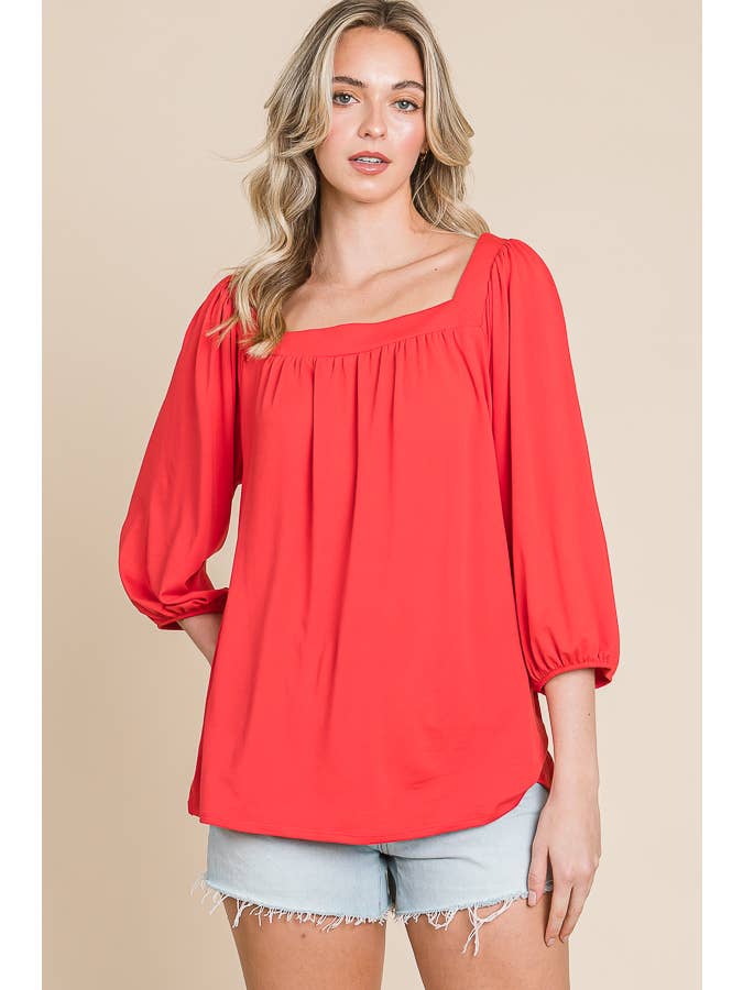 Culture Code - Wholesale Blouse - Women's - CJT1403Q - SQUARE NECK FLARE 3/4 SLEEVE TOP
