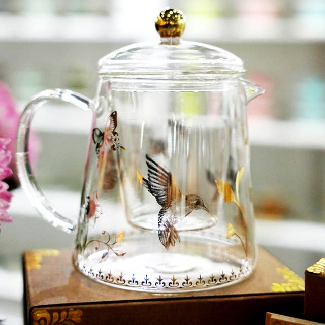 LyndalT - Wholesale Tea pot - Glass Teapot in Garden theme - 800mL