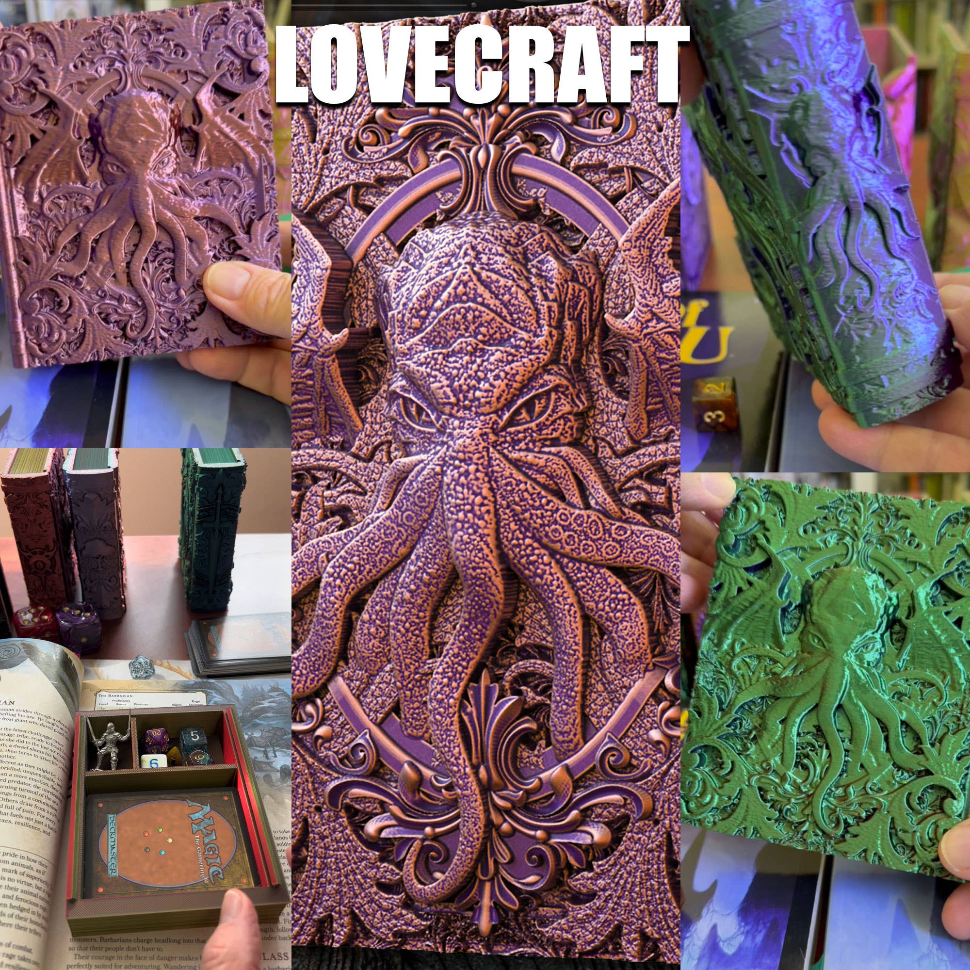 American Carver LLC - Wholesale Dice - Lovecraft Storage Tome for TTRPG, MTG, Pokemon, D&D Gaming!1