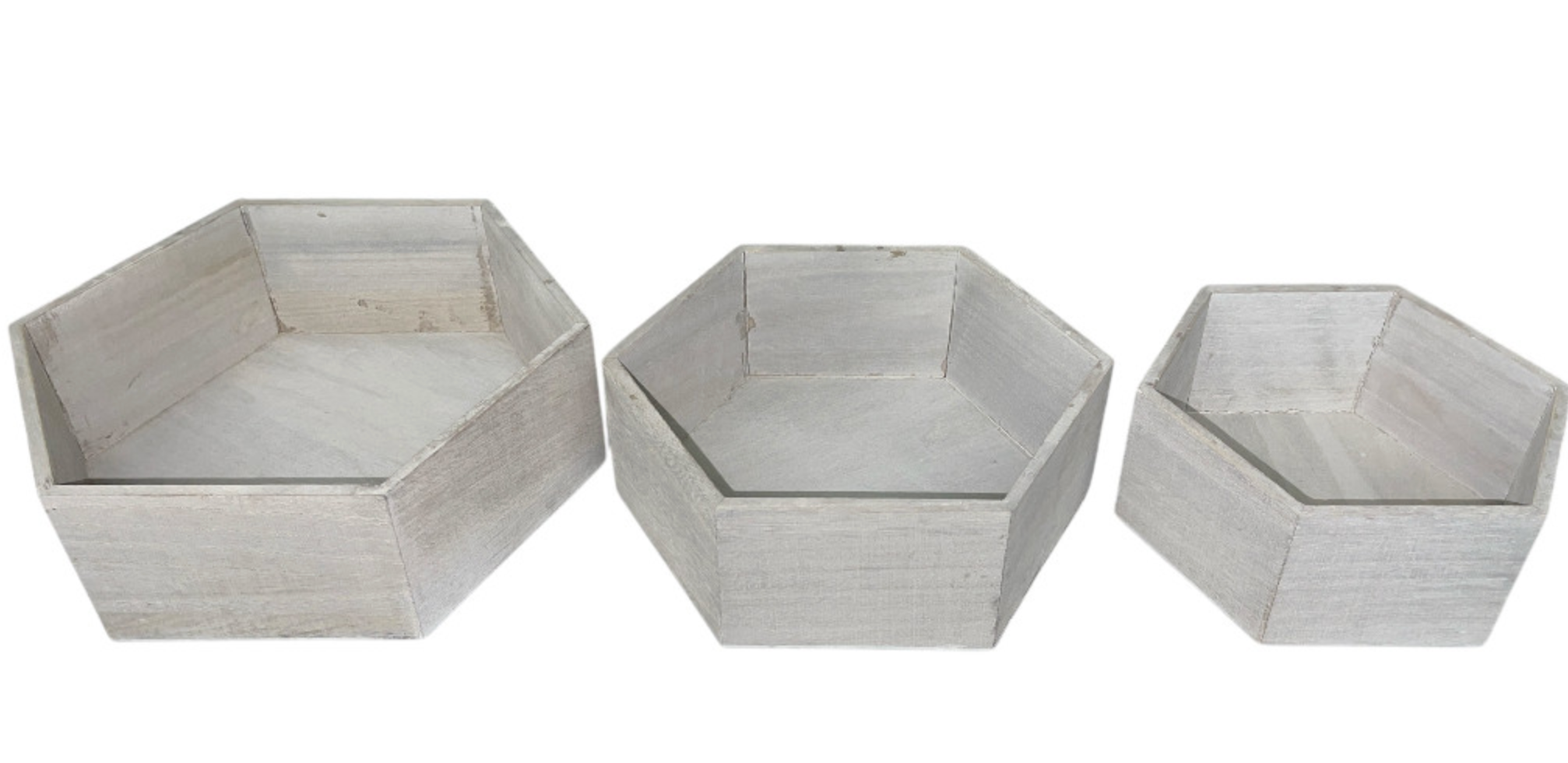 Thompson Wholesale - Wholesale Plant Pot - Natural & Gray Hexagon Washed Wood Pots -- 12 Piece Set1