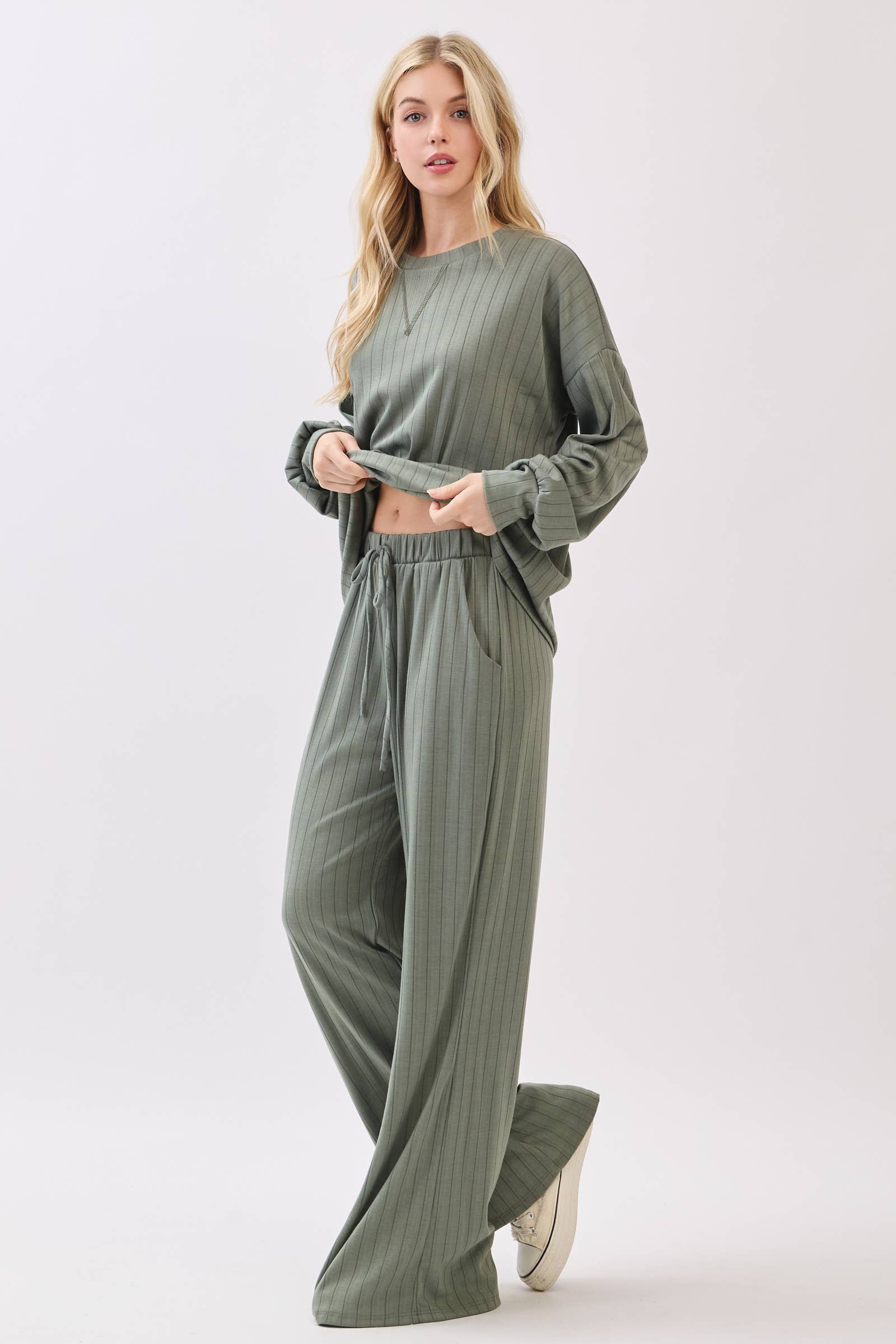 BOMBOM - Wholesale Pants - Women's - PA1146 Rib Knit Wide Leg Pants1