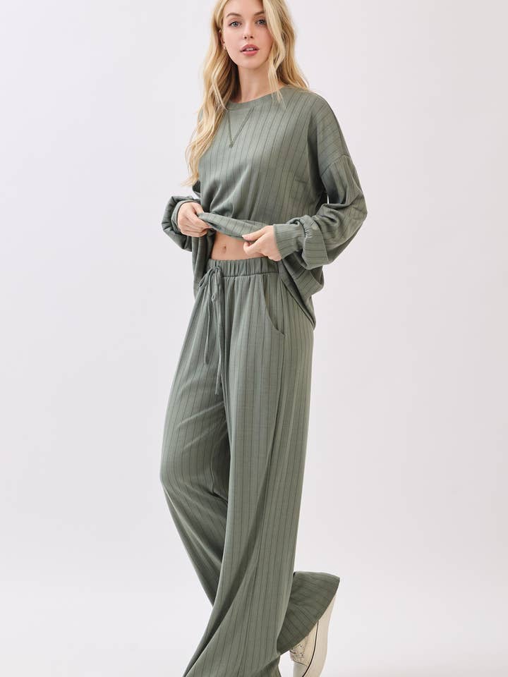 BOMBOM - Wholesale Pants - Women's - PA1146 Rib Knit Wide Leg Pants1