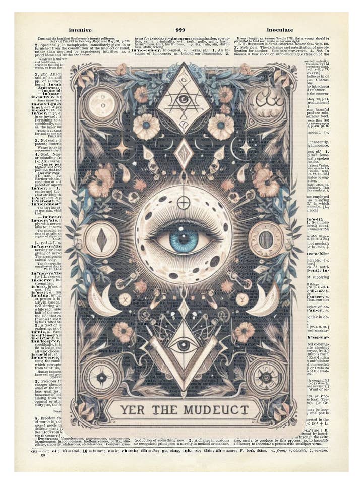 Ögat, tarotkort, Vintage, Ordbokstryck för wholesale av Crazilyhumbledesigns