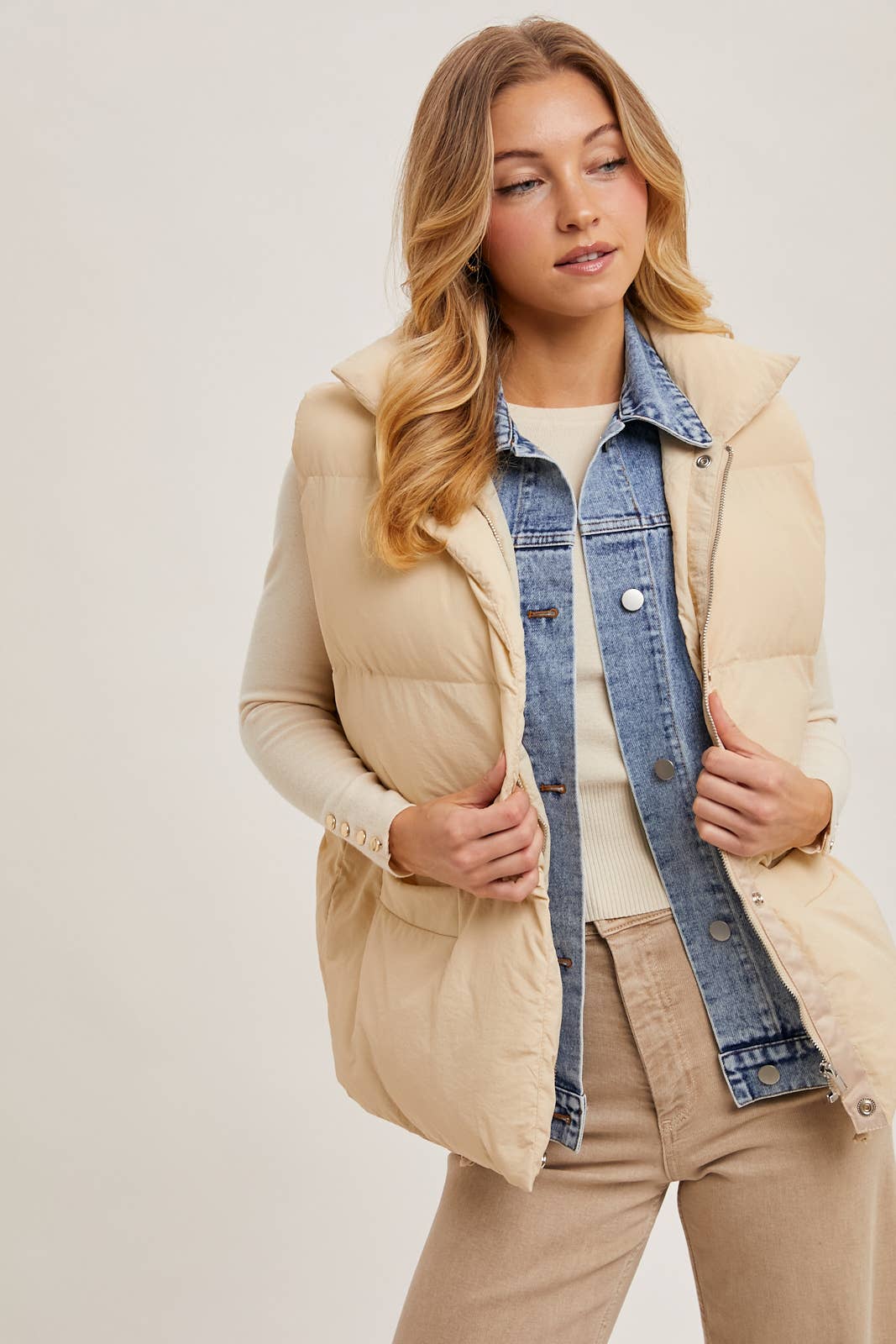 Bluivy - Wholesale Outerwear Vest - Women's - DENIM LAYERED PUFFER VEST9
