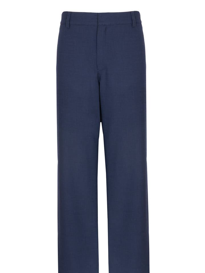 Mjuk byxa i blått på blått ulltyg för wholesale av Eyelet Milano