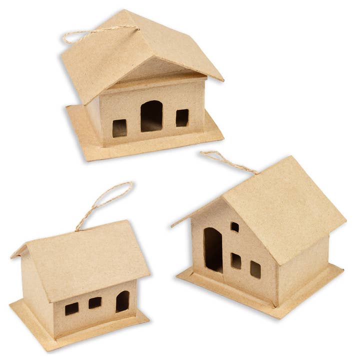 Factory Direct Craft - Vente Décorations de table - Ensemble de Maisons en Papier Mâché - 1 Sac de 3 Maisons de Styles Assortis5
