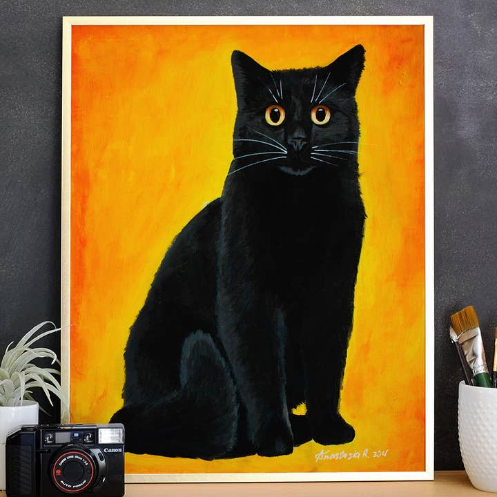Impression artistique Chat noir pour la vente par MeerCatArt