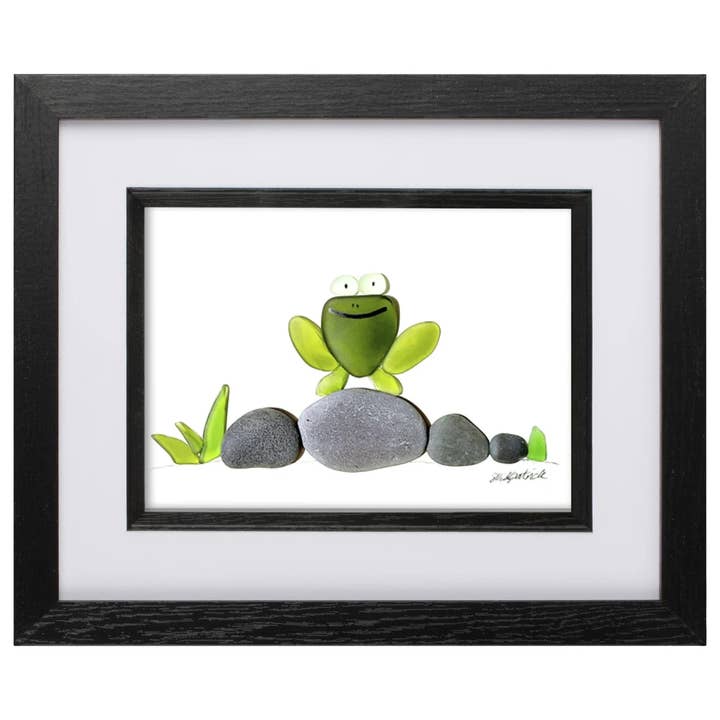 UrchinArtworks - Wholesale Art Print - Happy Frog - Sea Glass & Pebble Wall Art Picture Decor