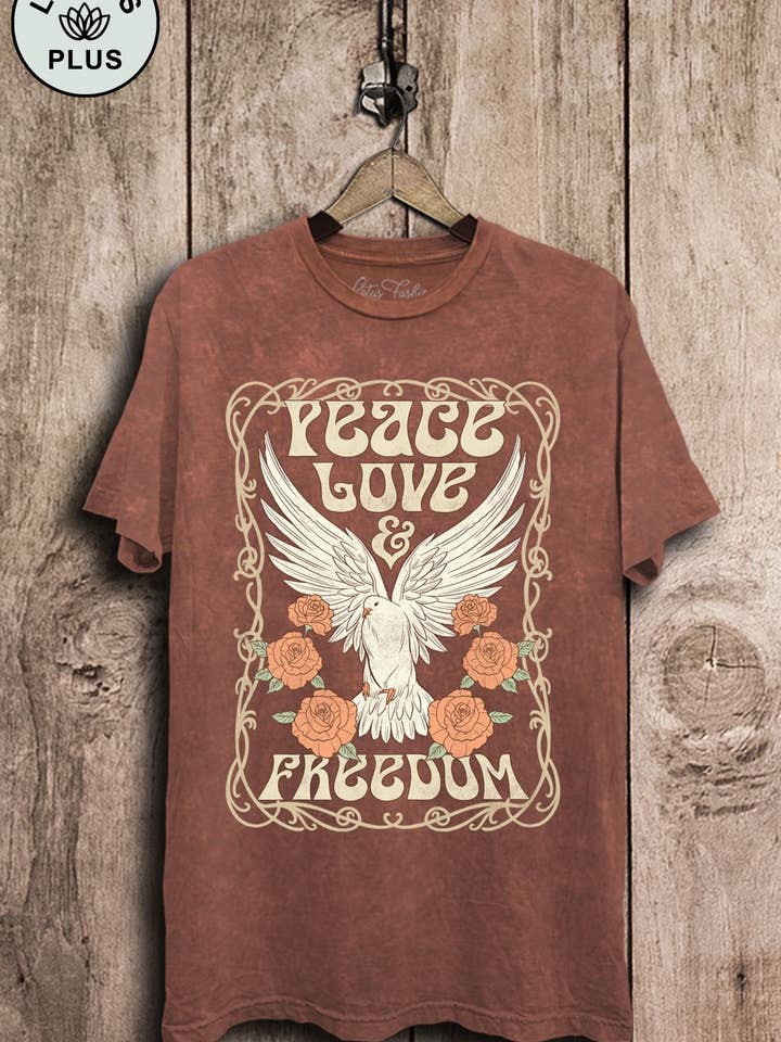 Lotus Fashion Collection - Wholesale Screen printed t-shirt – Women′s - Peace Love Freedom Pigeon Graphic Top2