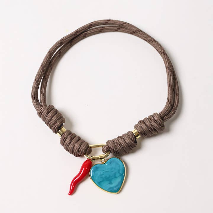 Pop Ups Brand - Wholesale Choker/Collar - Paracord Mocha Necklace with Blue Heart & Red Chili0