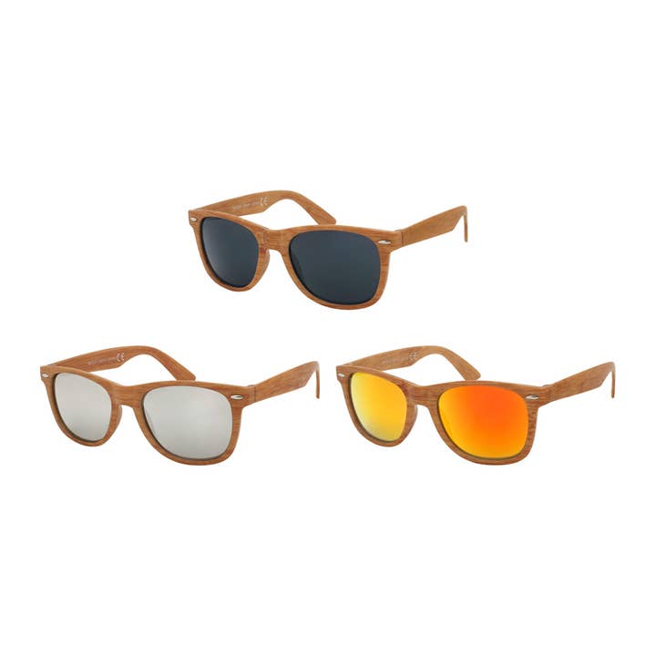 Classic Sunglasses Wood Look Color Mirror New for wholesale by Shark Eyes, Inc