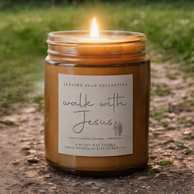 Walk With Jesus Soy Wax Candle for wholesale by Jericho Road Collective