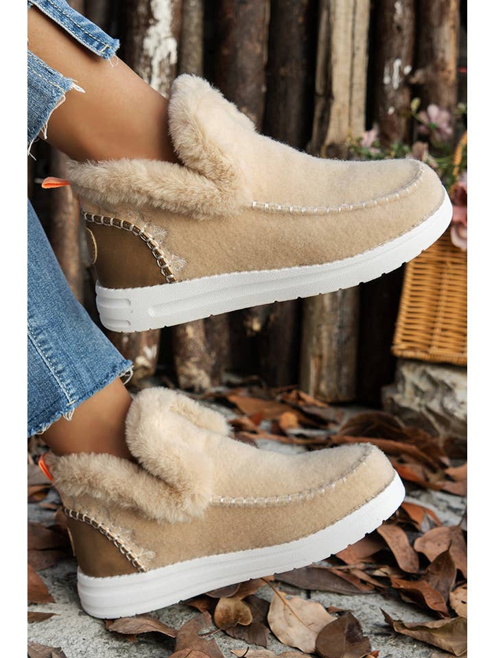 1 the Woman - Wholesale Boots - Women's - Suede Stitching Patchwork Plush Lined Anklet Boots