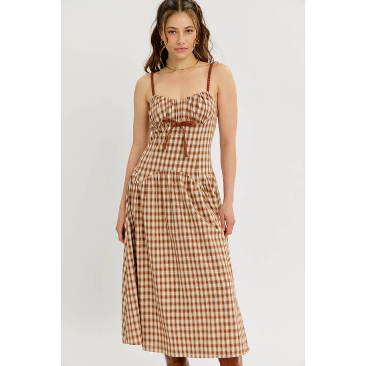 idem ditto - Wholesale Dress - Women's - PLAID MIDI DRESS WITH RUCHED BUST AND OPEN BACK18