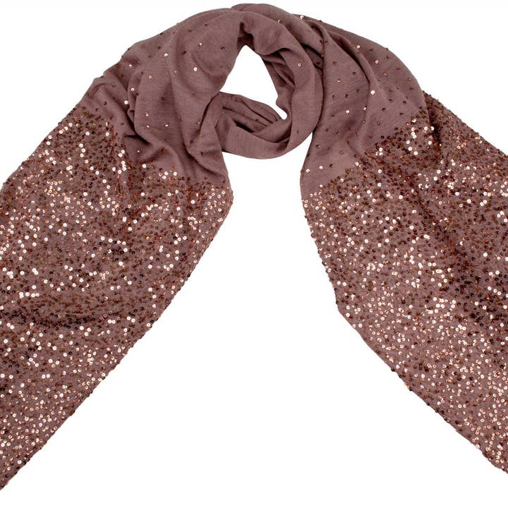 Broderad kashmirhalsduk med paljetter hasselbrun för wholesale av Shirin Sehan