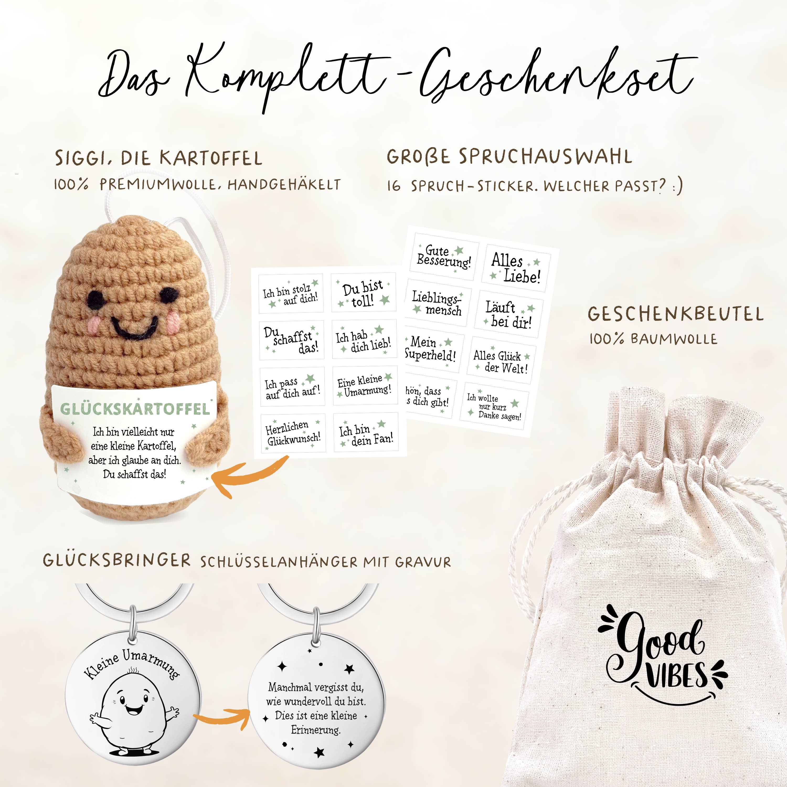 LOViLEE – wholesale Encouragement card – Positive Potato Günni | Lucky Charm Set | No. HF-032