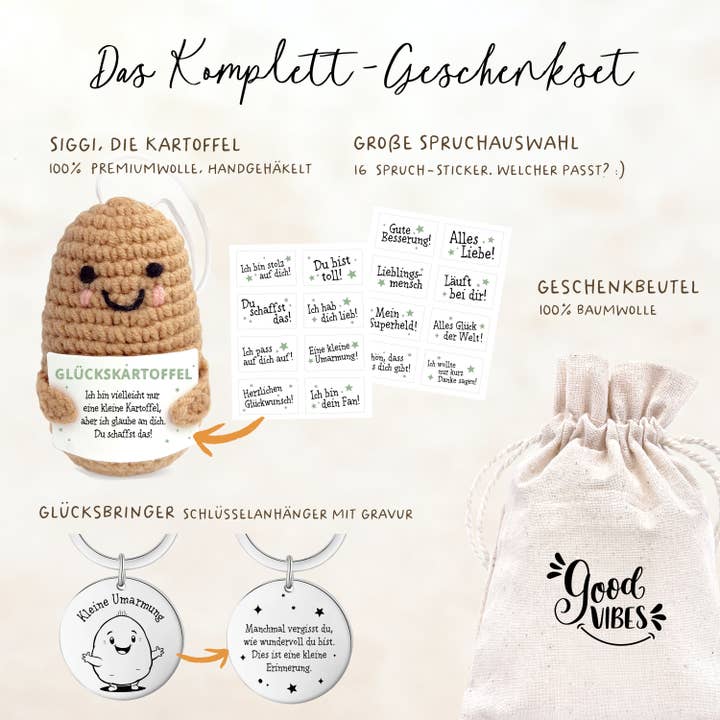 LOViLEE – wholesale Encouragement card – Positive Potato Günni | Lucky Charm Set | No. HF-032