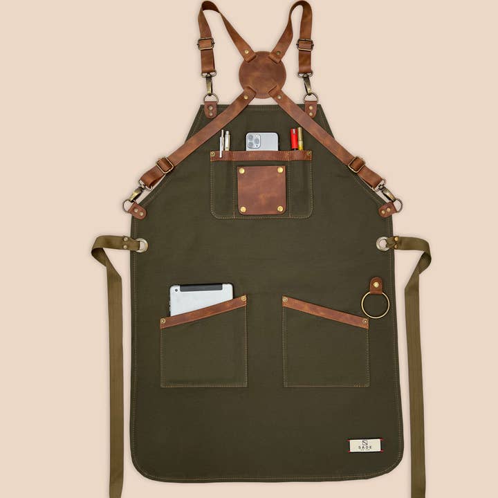 Green Apron For Men and Women | Personalized | Leather Straps for wholesale on Faire