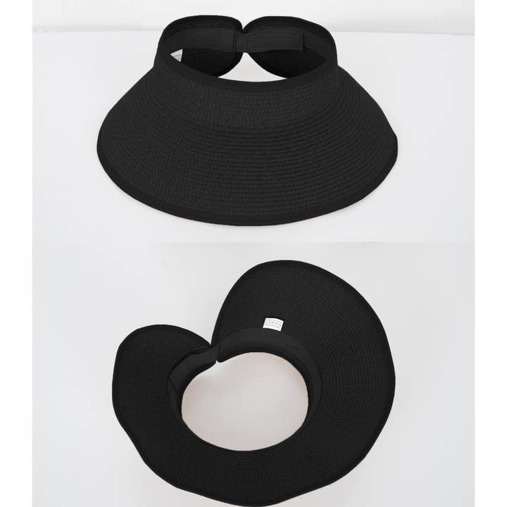 AK Brand – wholesale Visor – Women's – Wide Brim Roll-Up Straw Sun Visor Packable Beach Hat UV17