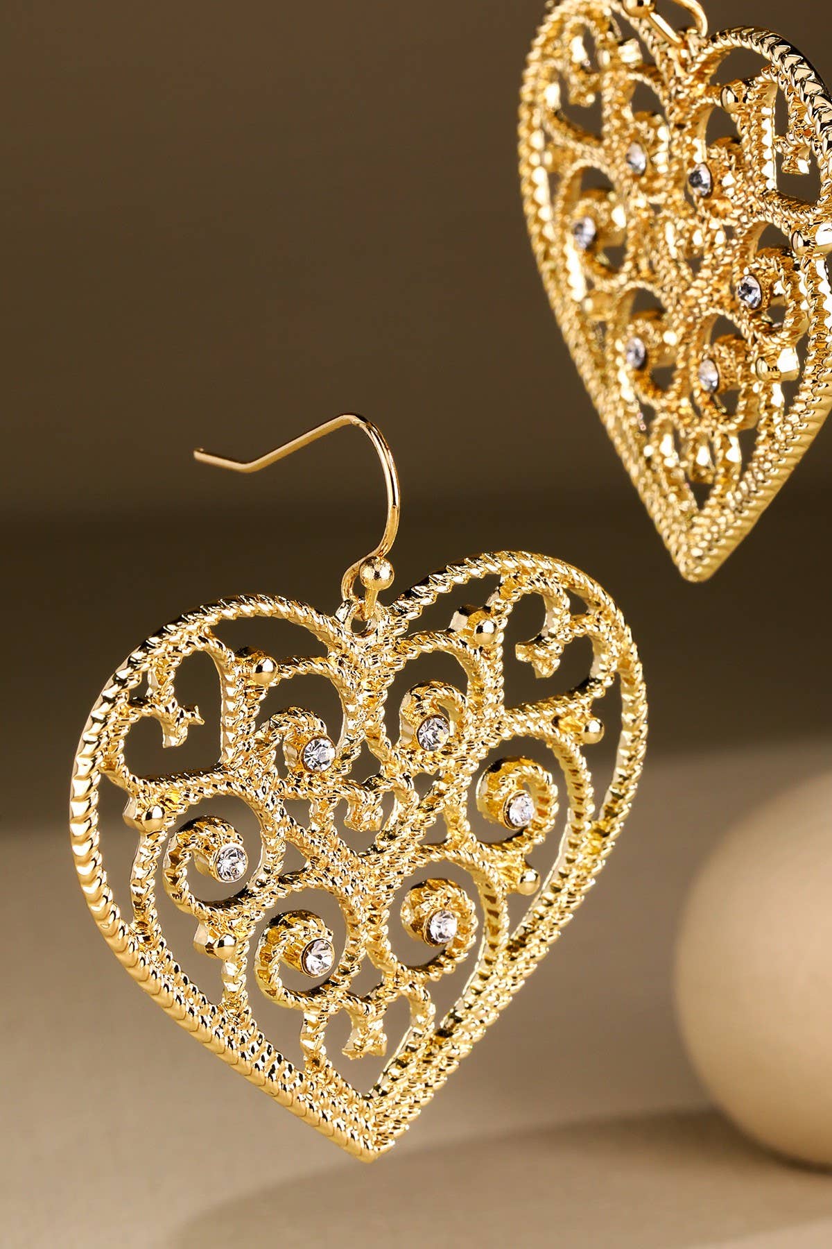 GOLD GD  Heart Metal Fili Earring for wholesale on Faire1