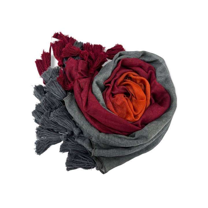 London Scarves - Wholesale Scarf - Women's - Ombre big tassel cotton mix scarf1