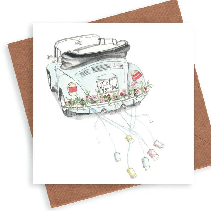 Car Wedding Card – Luxury FSC Certified Paper With Kraft Envelope | British Made for wholesale by Crumble & Core