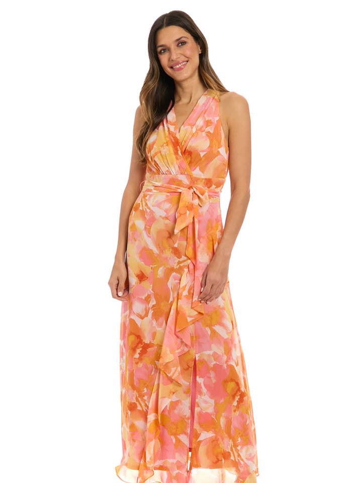 HALTER MAXI DRESS WITH SASH BELT for wholesale by Maggy London Group