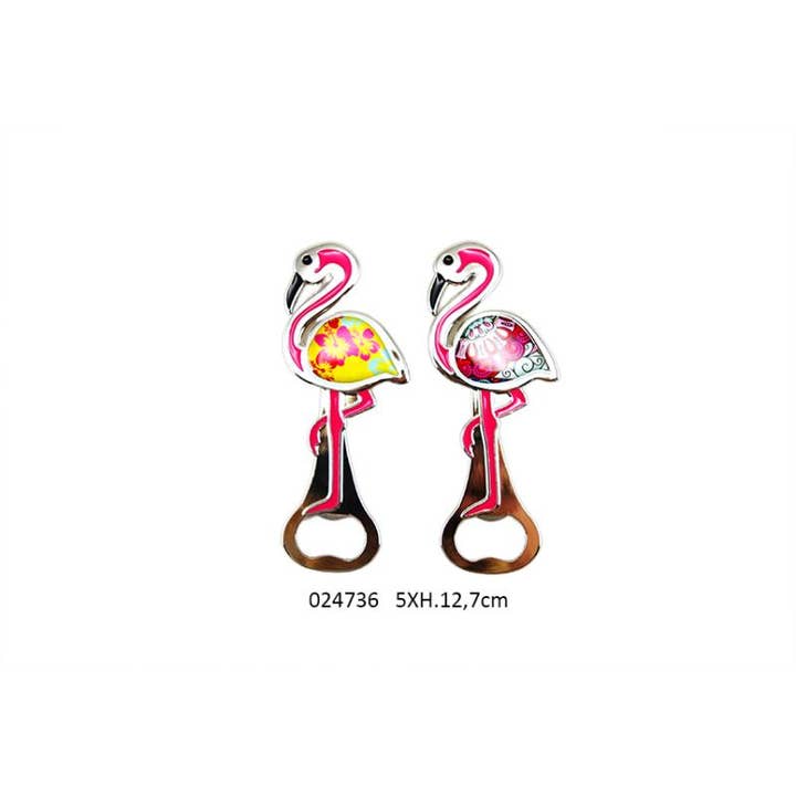 Faye - Wholesale Decorative Tabletop Object - Flamingo Magnet Bottle Opener 'Bordache' 5 X H. 12.7 cm / 2 Ass