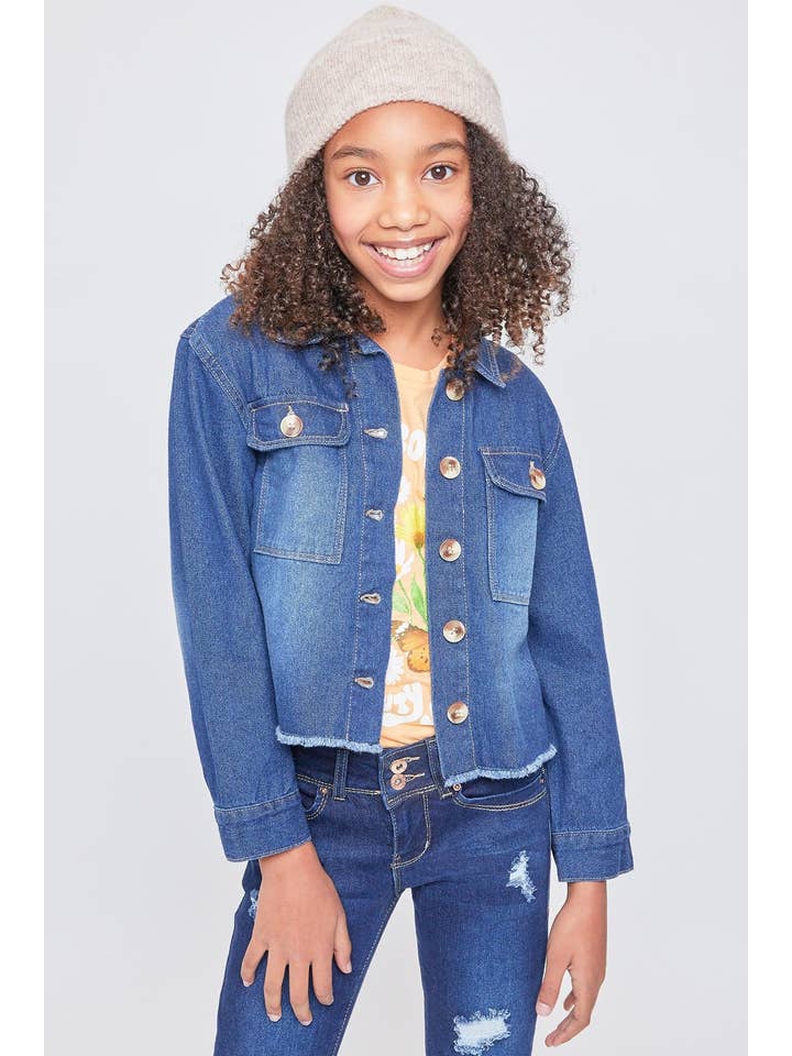 N Girls Patch Pocket Oversized Jacket With Fray Hem-GJ19476 for wholesale on Faire2