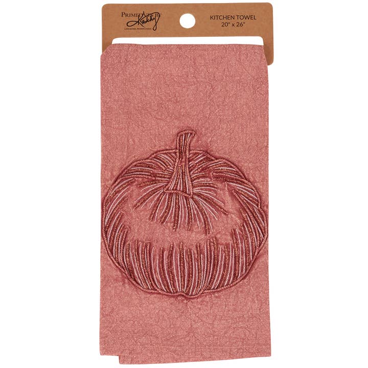 Blush Pumpkin Kitchen Towel for wholesale by Primitives by Kathy