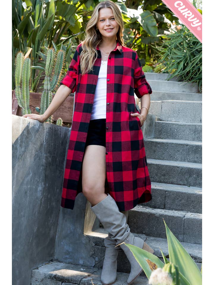 Sweet Lovely by Jen - Wholesale Button Down Shirt - Women's - SW2012PL PLAID BUTTON UP LONG SHIRT