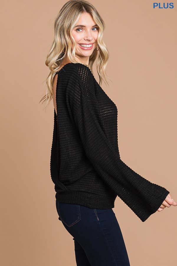 Culture Code - Wholesale Knit Top - Women's - CHT1824LX - SURPLICE BACK DETAIL BELL SLV TOP2