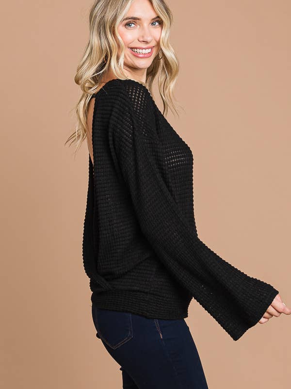 Culture Code - Wholesale Knit Top - Women's - CHT1824LX - SURPLICE BACK DETAIL BELL SLV TOP2